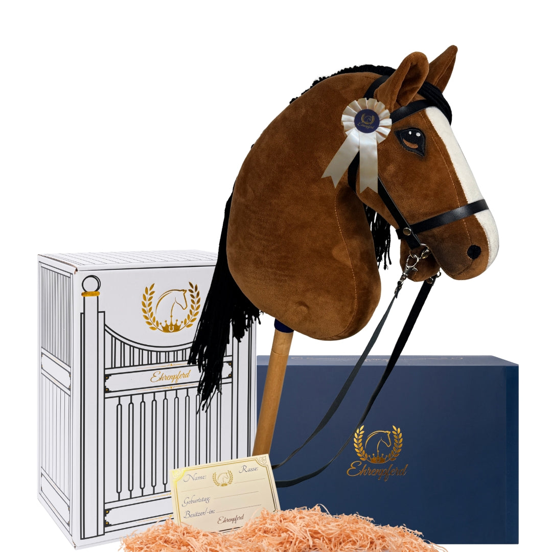 Hobby Horse Steckenpferd -Geschenkset mit Zubehör und Stall- Hazel